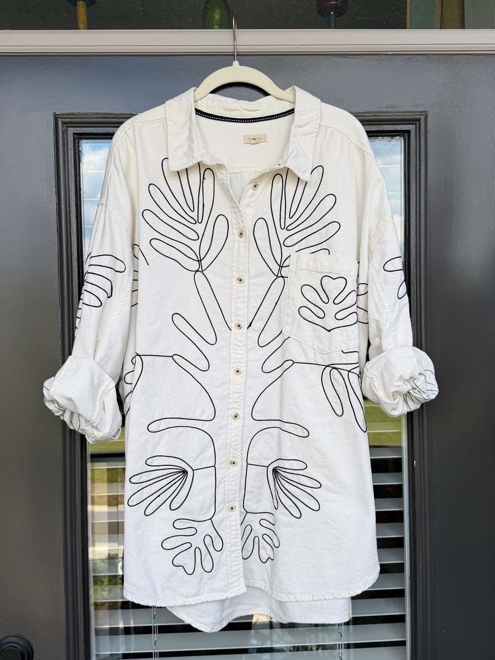 Anthropologie Pilcro Linen Blend Embroidered Oversized Tunic Top Women XL